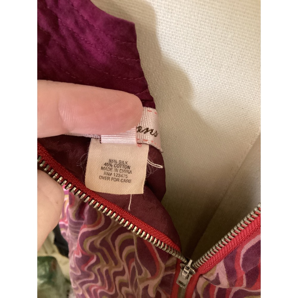 Intuitions Silk Blend Wavy Print Ruffle Tank Top Plum Pink Small Racerback Zip - Picture 5 of 5